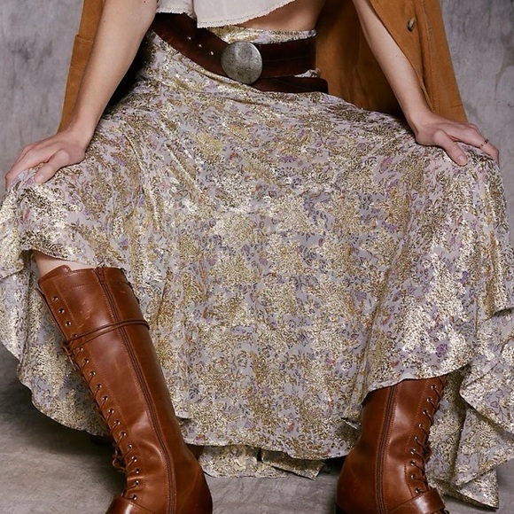 Free People Dresses & Skirts - Free People Metallic Floral Tiered Skirt